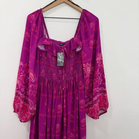 NWT City Chic Estelle Maxi Dress Magenta Smocked Ruffle size 16 - Picture 4 of 8